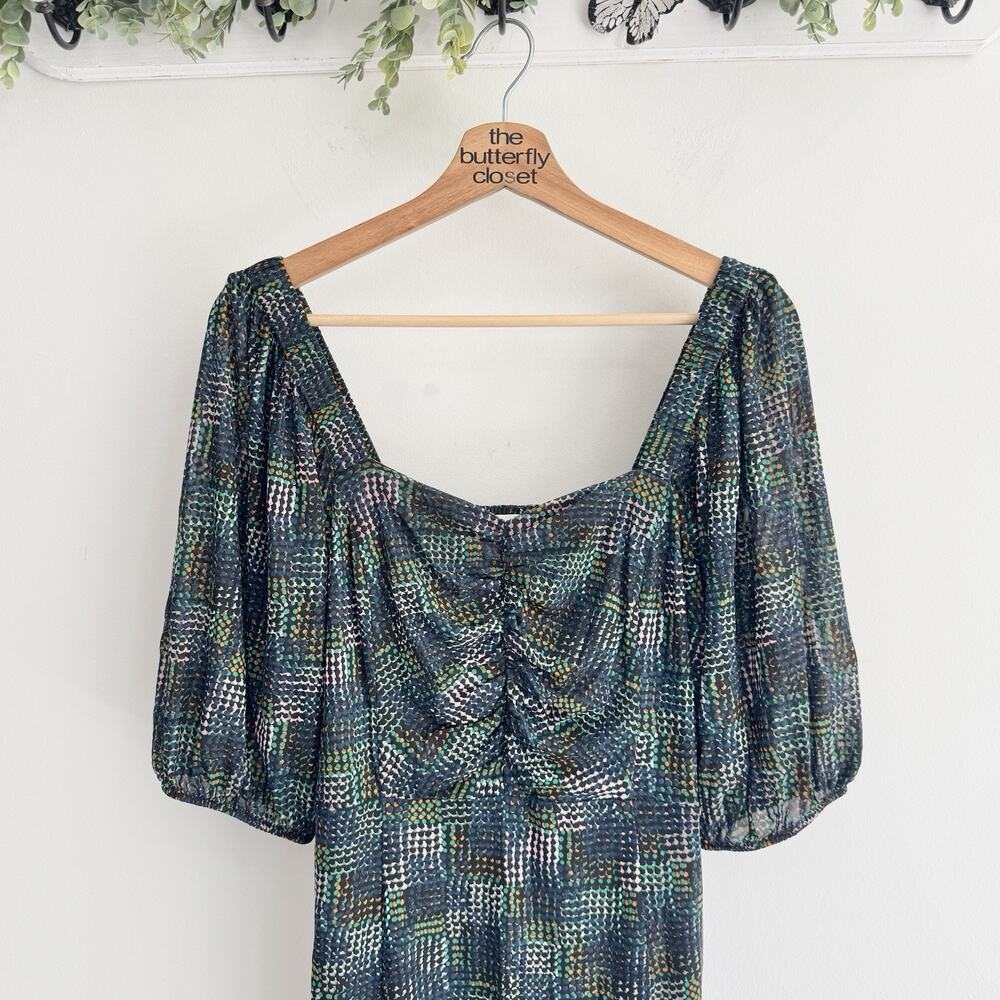 CAbi Elaine Dress Puff Sleeve Sweetheart NeckLine Midi Multicolor Dotted KD 4214 - Picture 2 of 4